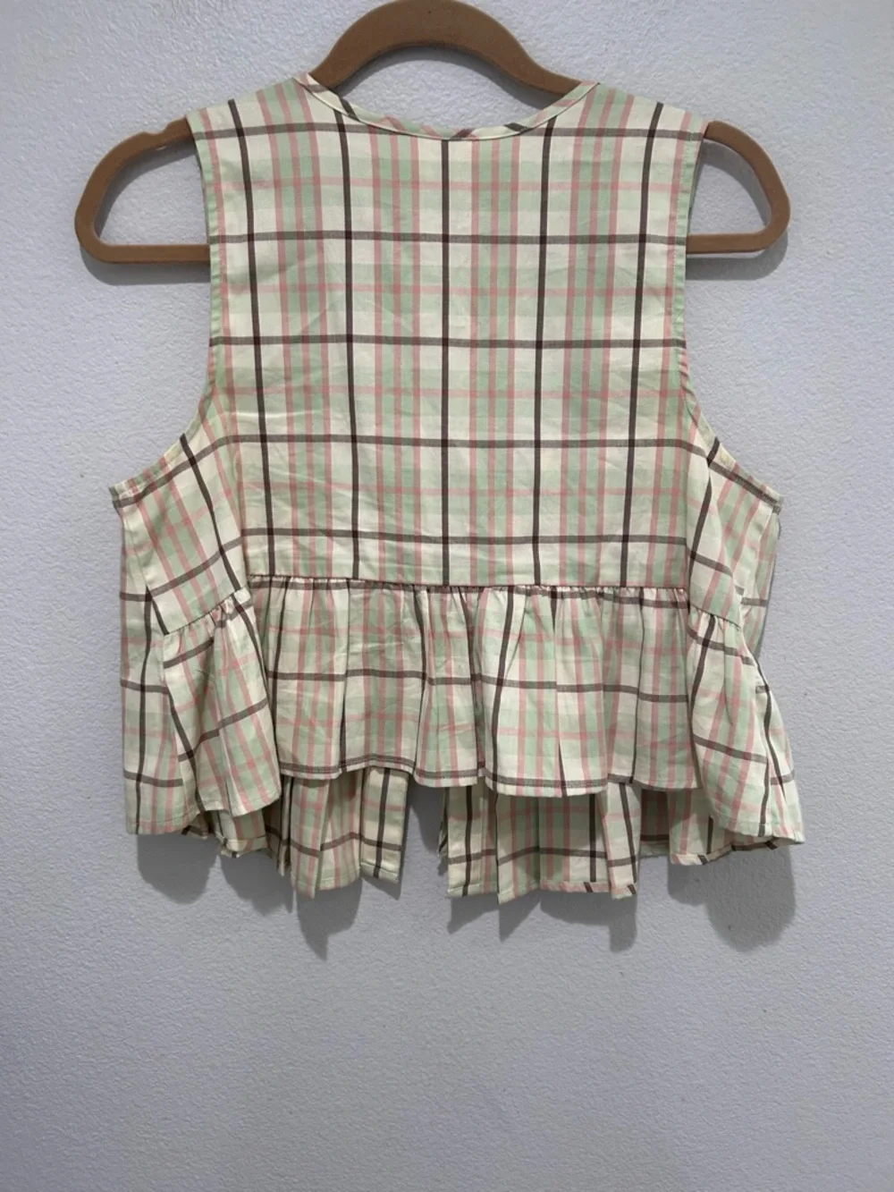 Anthropologie Plaid Tie-Front Sleeveless Camisole - Beige Plaid - Picture 9 of 9